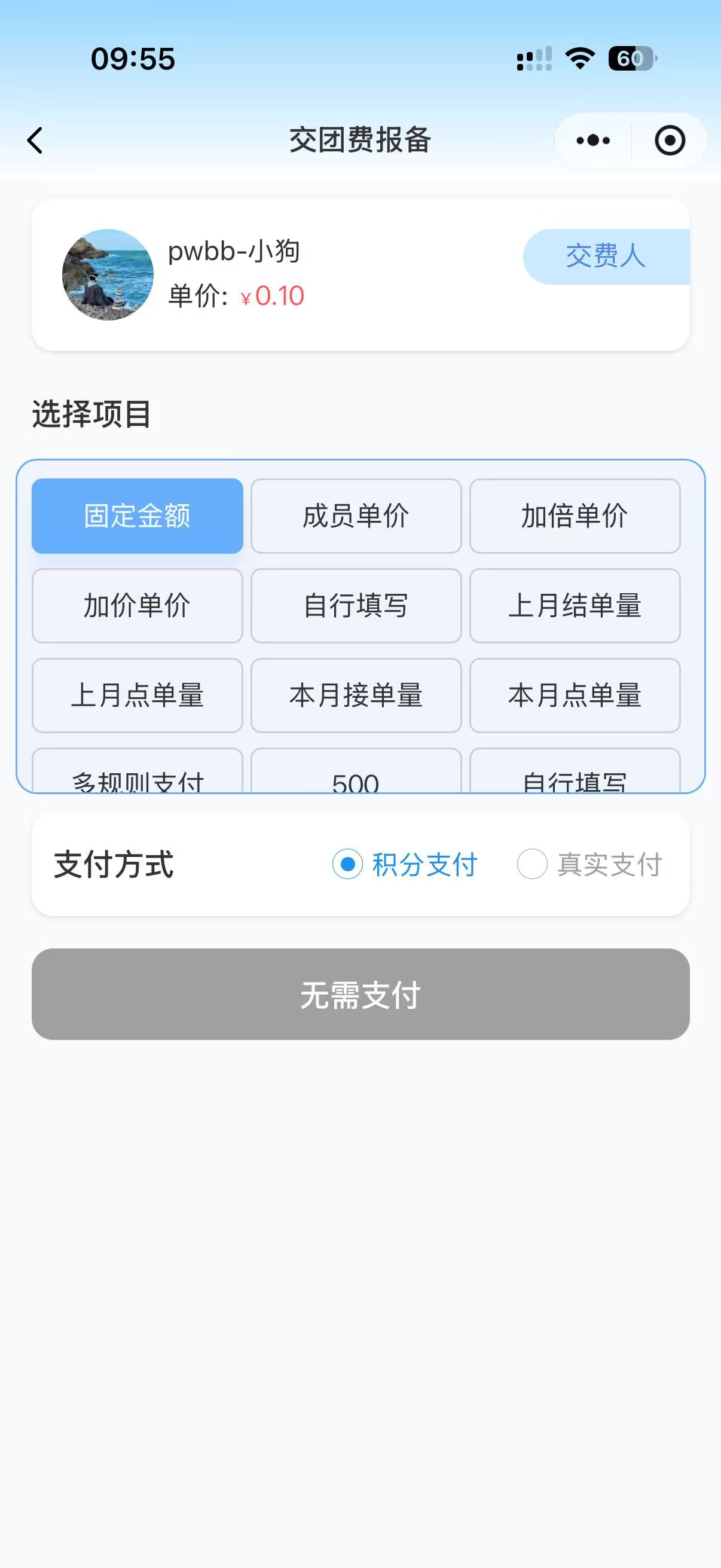 团费界面
