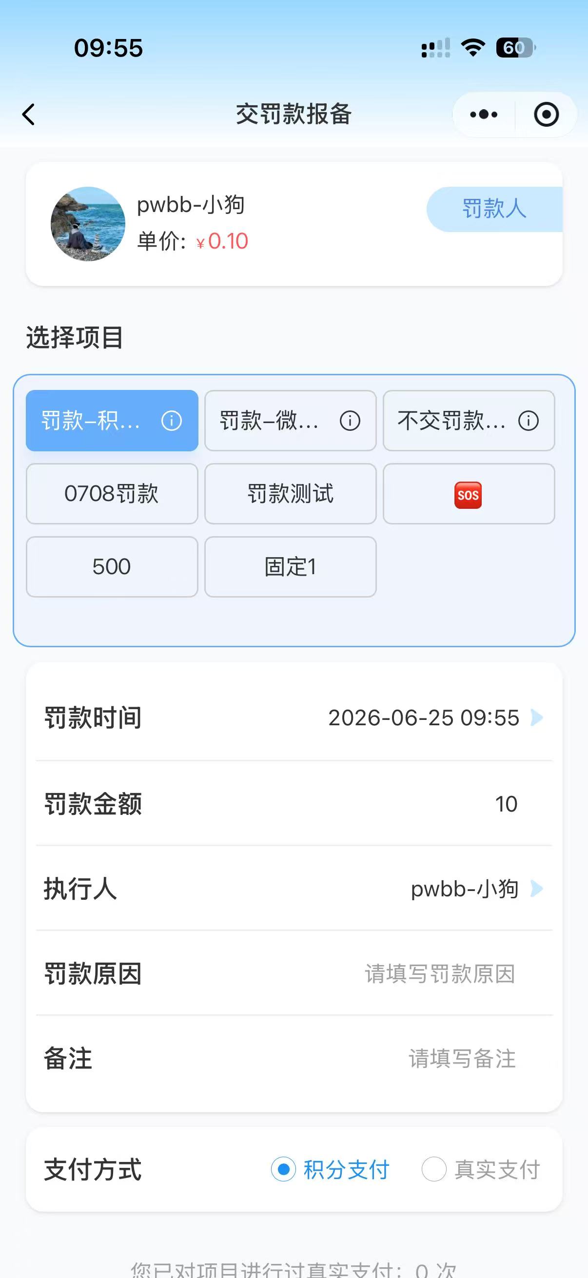 罚款管理界面